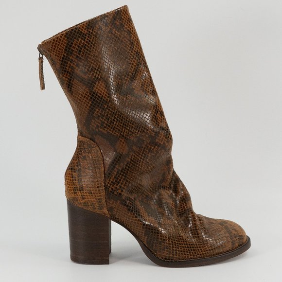 Free People Shoes - Free People Elle Block Heel Snakeskin Boots Slouchy US Women's size 9 / EUR 39